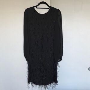 MaxMara Black Long Sleeve Dress with Feather Details